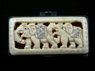 Good Quality Chinese Hand Carved 2elephants Hollowing Double - Deck Box U015