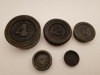 Antique Cast Iron Balance Scale Weights Ounces And Pounds Set Of 5