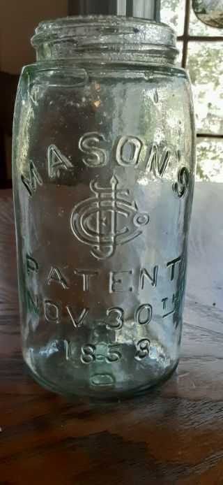 Antique Scarce Aqua Quart Size Fruit Jar Mason 