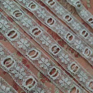 Slotted Fine French Antique Lace Valencienne Trim Almost 3 Yds.  5 " Narrow Beaded