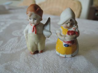 Dutch Twins,  Boy And Girl Antique German Bisque Hertwig Dollhouse Miniatures