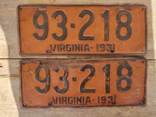 Rare Matched Pair 1931 Virginia License Plates,  Paint