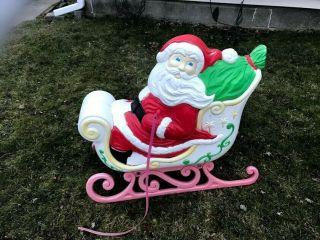 Rare Giant Grand Venture Santa Claus Sleigh Reindeer Christmas Blow Mold Lighted