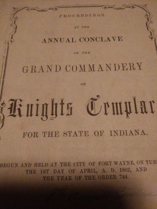 Rare 1862 Civil War Masonic Book Of Annual Proceedings - Knights Templar Indiana