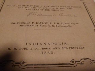 RARE 1862 CIVIL WAR Masonic Book Of Annual Proceedings - Knights Templar Indiana 2