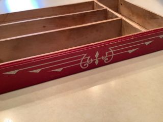 Antique Red Silverware Tray Wood Utensil Drawer Organizer Flatware Holder