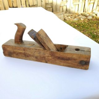 Vintage Antique Large Heavy Wooden Wood Plane With Blade 16 " Handmade