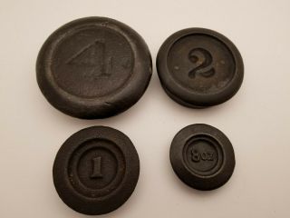 Antique Cast Iron Balance Scale Weights Ounces And Pounds Set Of 4