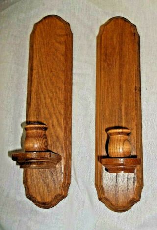 Vintage Pair Oak Wood Wall Sconce Candle Holder W/ Globes 2 Set Farmhouse Style 3