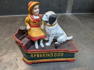 Vintage Antique Cast Iron Mechanical Speaking Dog Money Bank