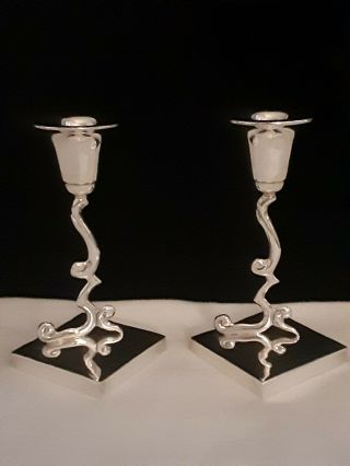 P.  Lopez Modern Sterling Silver Candlestick Holders " Rare " 1950 