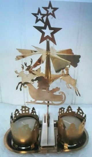 Rare Avon Santa - Go - Round Brass Swedish Christmas Mobile Tealight Candle Open Box