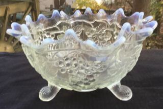 Rare French Opal Grape And Cable Large Footed Fruit Bowl