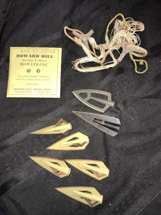 Vintage Rare Howard Hill Bow String Replacement And Arrow Heads