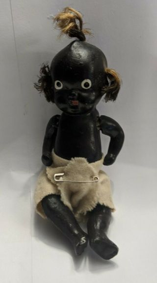 Antique 4” Black All Bisque Jointed Doll Made In Japan