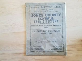 Jones County Iowa Farm Directory 1922 History Genealogy Vintage Rare