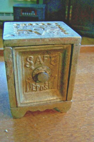 Antique Cast Iron " Safe Deposit " Shaped Bank - 1897 Patent