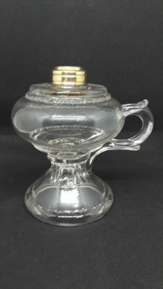Eapg Antique Footed Hand Oil Lamp Dog Tooth Pattern Glass Finger Loop 1890’s