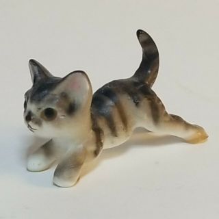 Vintage Miniature Dollhouse Fairy Garden Animal Pet Tabby Cat Kitten Porcelain