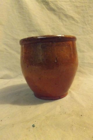Antique 4x4 " Redware Apple Butter Crock Believed England W Hairline No Chips