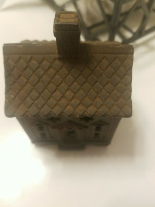 Antique 2 - Piece Cast Iron Building / House With Chimney Still Coin Bank 2