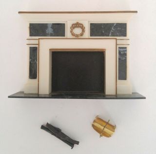 Collectible Antique Miniature Dollhouse Fireplace W/basket & Logs By Ideal Japan