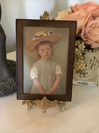 Vtg National Gallery Of Art Child In Straw Hat Print In Wood Frame Mary Cassartt