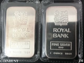 Rare 2 Consecutive Serial Royal Bank Johnson Matthey 1 Oz 999 Silver Art Bars