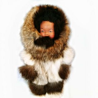 Vintage Memeluck Fur Doll Company Alaskan Inuit Eskimo Real Fur Collector Doll
