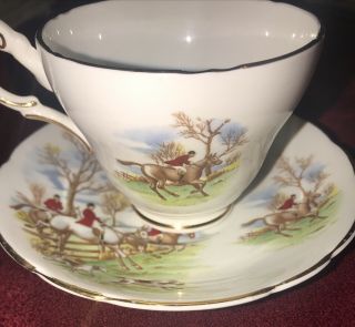 Regency Bone China Tally Ho Fox Hunt Tea Cup And Saucer Set Made In England