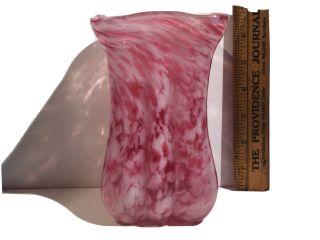 Vintage Pink Cluther Art Glass 6 3/4” 4 Sided Vase