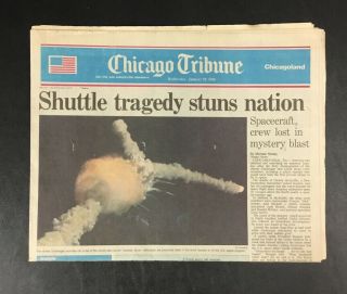 Chicago Tribune Newspaper 1/29/1986 Space Challenger Shuttle Explosion Nasa