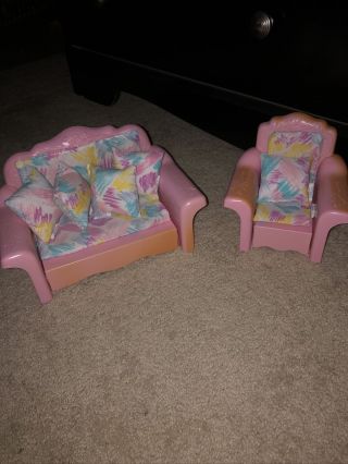 1990’s Barbie Magical Mansion Couch & Chair Furniture W Cushions & Pillows