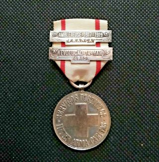 Antique Rare Wwi Portugal Portuguese Military Red Cross Service Ag Medal