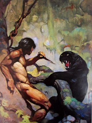 Vintage Frank Frazetta Art Black Panther 1972 Tarzan Native Knife Wild Cat