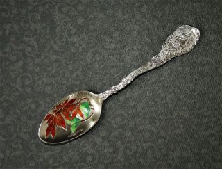 Poinsettia Los Angeles California Sterling Silver Enamel Souvenir Spoon Shepard
