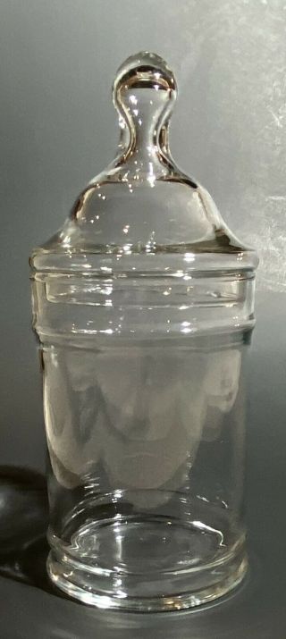 Vintage Clear Glass Apothecary Jar W/ Lid - Drugstore Canister - 8 1/2”x 3 5/8”