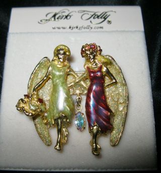 Kirks Folly Rare/signed " Sister Fairies Brooch " Perfect W/beautiful Details