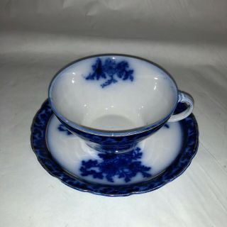 Antique Flow Blue Cup & Saucer Touraine Pattern By Stanly Pottery