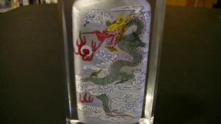 Chinese Snuff Bottle Oriental Green Dragon Inside Hand Painted 3 1/4 " Ornate