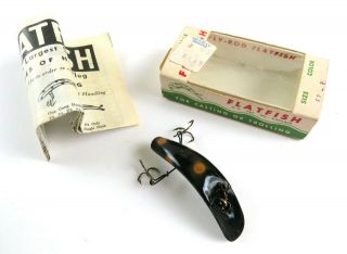 Vintage Helin Flatfish F7 Fishing Lure,  Box,  Insert,  Black W/ Orange Spots