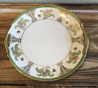 Antique Hand Painted Nippon Floral Gold Handled And Trim Plate 9.  75 "