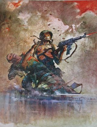 Vintage Frank Frazetta Art Combat 1965 Full Color Plate War Vietnam Soldier Gun