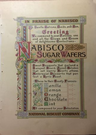 1907 Full Color Nabisco Sugar Wafer Ad - Very Very Rare.  8 X 11 Framed.