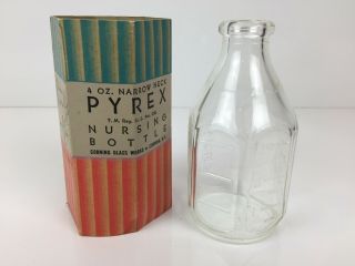 2 Vintage Antique Pyrex 4 oz Narrow Neck Nursing Baby Bottles with Sleeves 3
