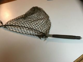 28” Antique Fishing Net Metal With Wood Handle Vintage