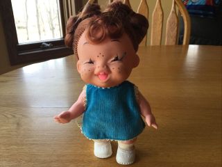Vintage 1960s Evergreen Freckled Face Doll Made In Hong Kong Clothing