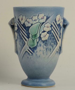 Rare Signed Roseville Art Deco Pottery Blue Clemana Vase 750 - 6