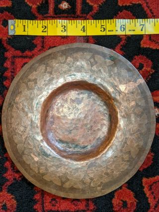 Antique Middle Eastern Hand Hammered Engraved Copper Dish Plate Charger 7 1/4”