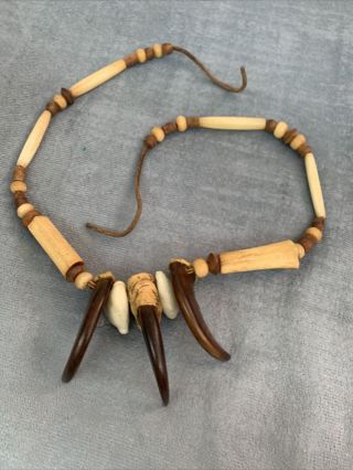 Antique Costume Grizzly Bear Claws Necklace 3 Claws Brown Halloween Indian